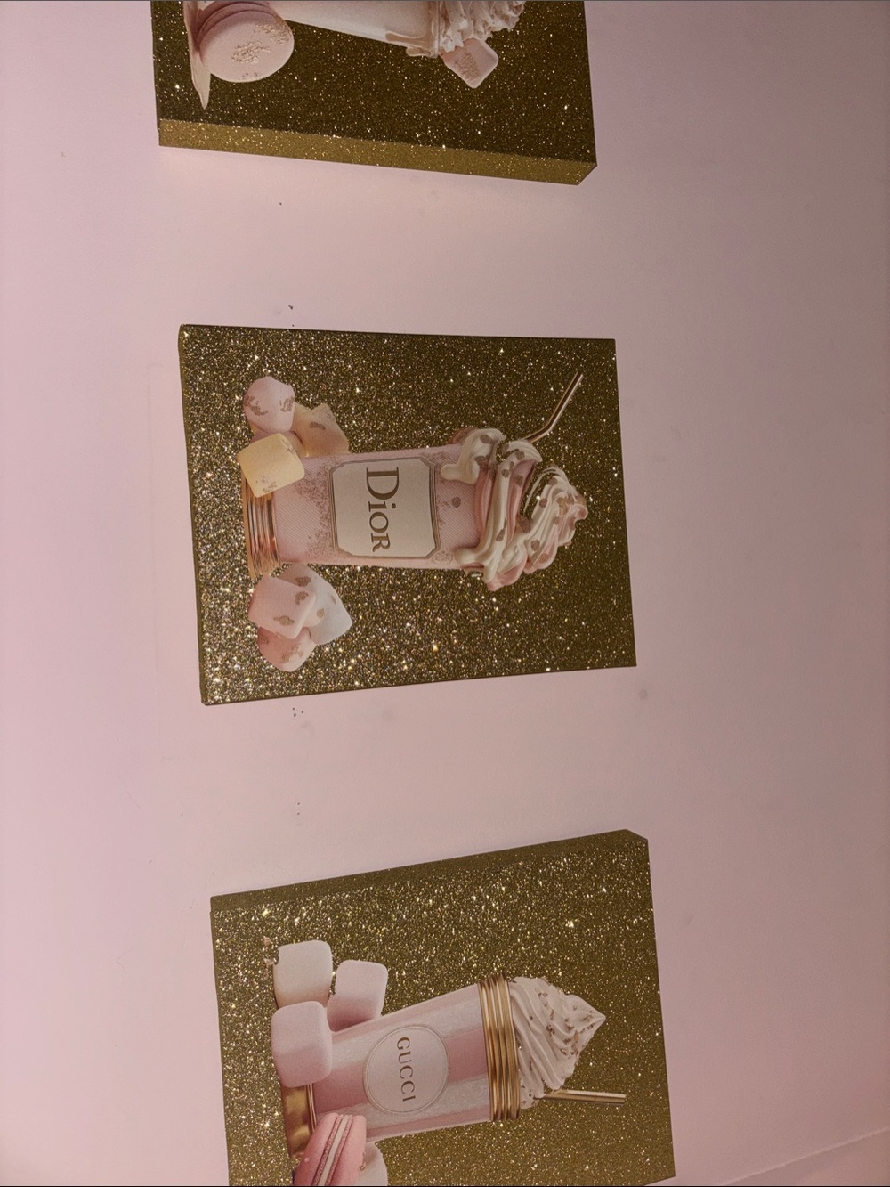Dior Pink and Gold Glitter Milkshake Art Prints